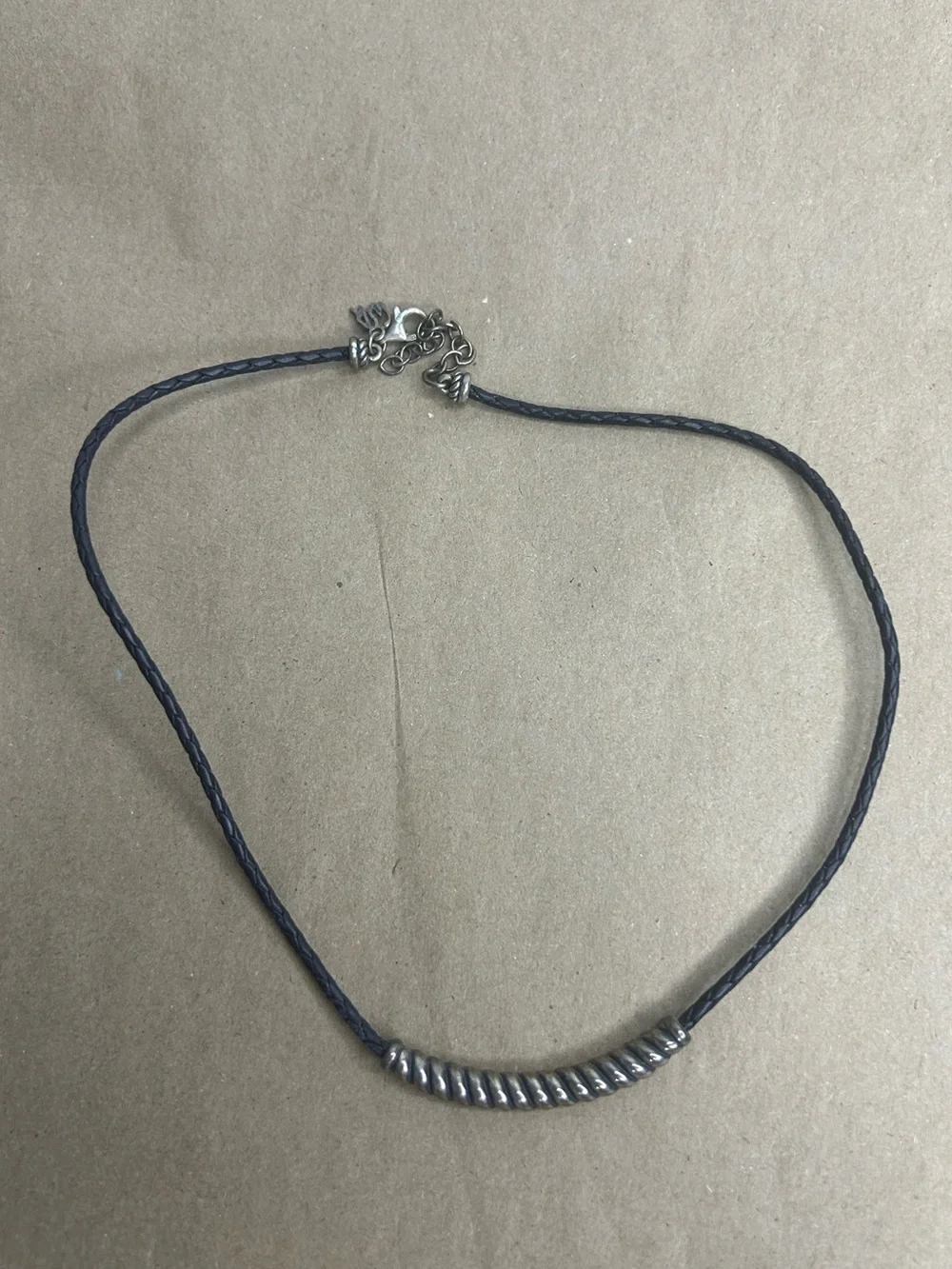 Carolyn Pollack Sterling Black Leather Scalloped Bar Necklace